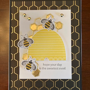 Honey Bee card, Hope your day is the sweetest ever! With gold honeycomb background