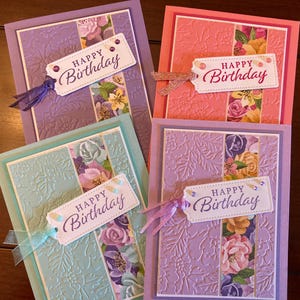Floral Birthday 4 Card Set: Sparkle Embellishments handmade cards