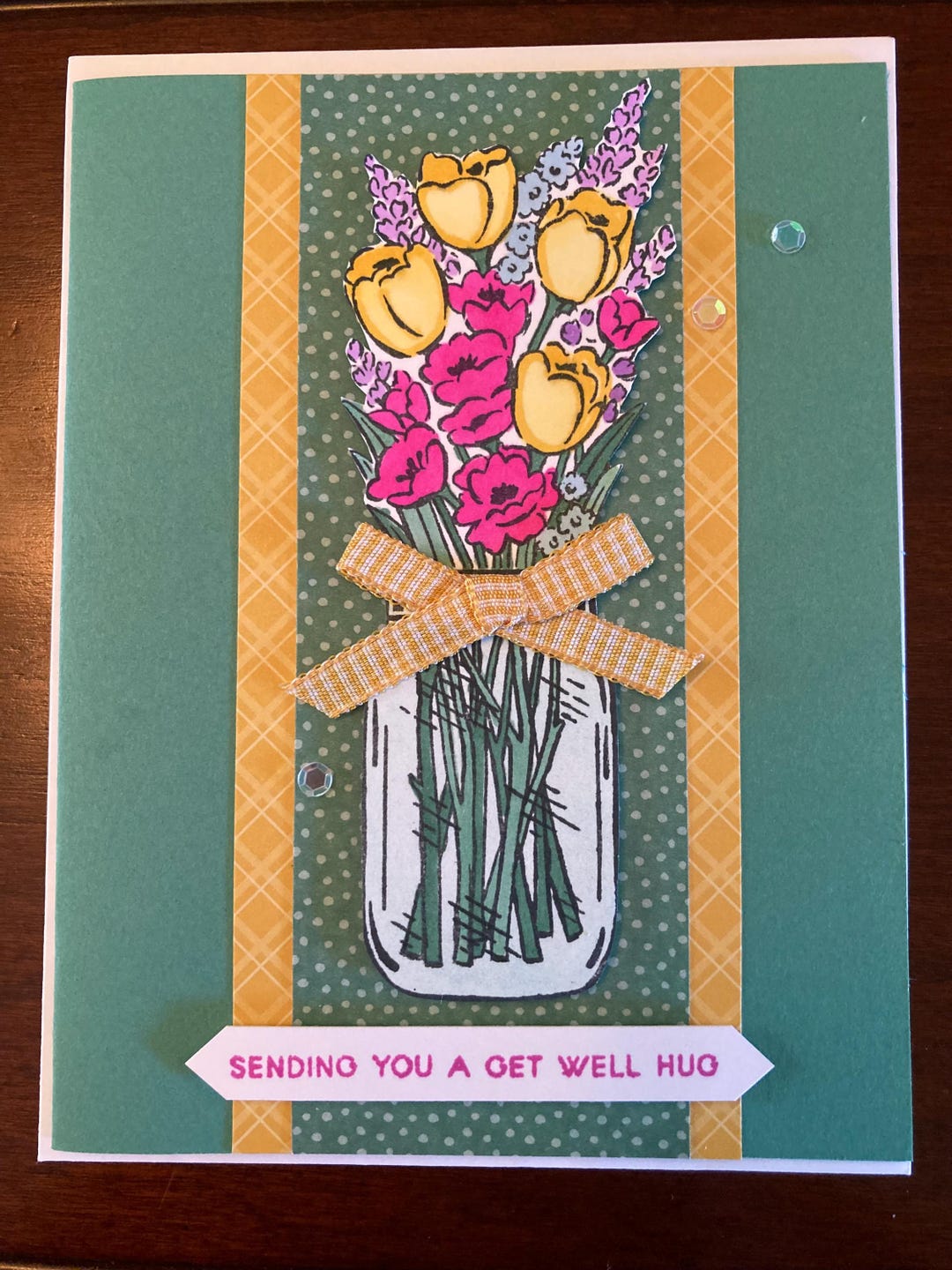 Jar of Flowers sending You A Get Well Hug Handmade Card - Etsy