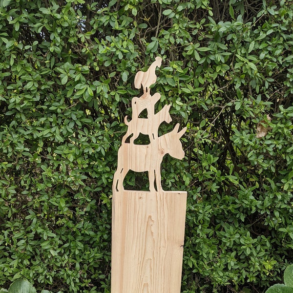 Gartenskulptur Holz gross , mit Tiere Stadtmusikanten Motiv