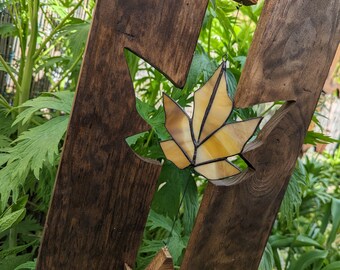 Gartenstele / Gartenstecker aus Holz Glas als Gartendeko