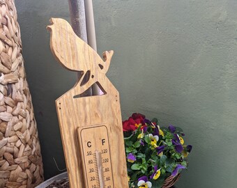 Thermometer aus Holz, Gartenthermometer  PERSONALISIERT Innen- / Außenthermometer