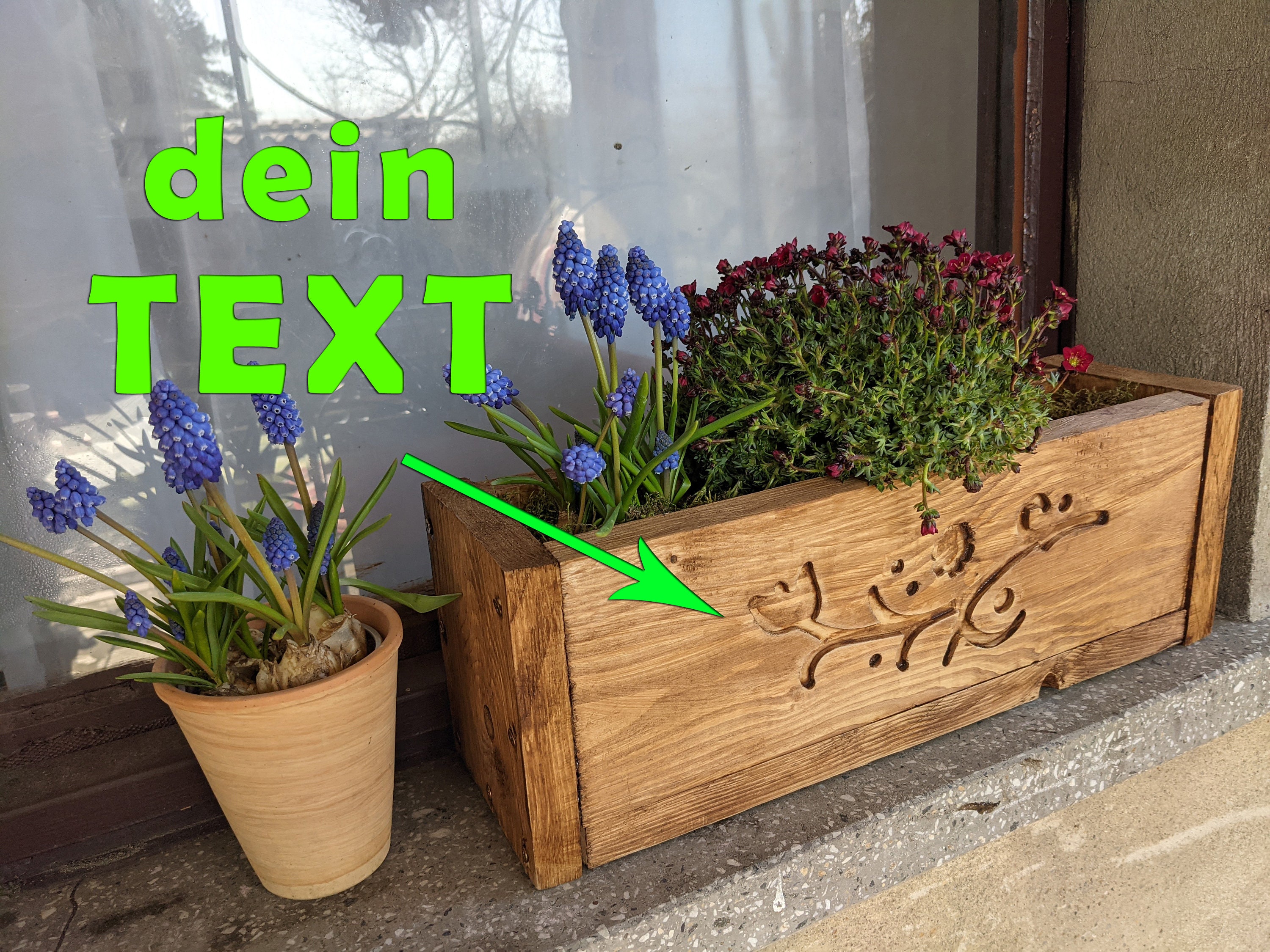 Personalisierbar Blumenkasten aus Holz , rustikale Holzkasten für