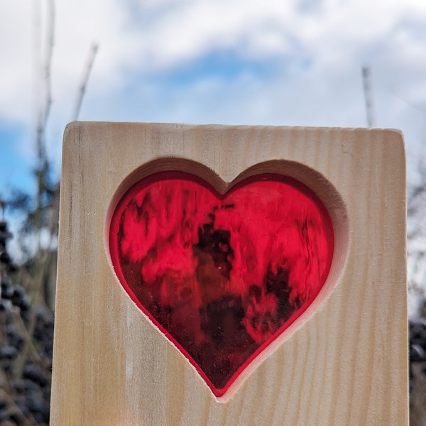 Glasherz Holzherz Herz aus Tiffani Glas und Holz - kleine personalisierte Muttertagsgeschenk mit Gravur