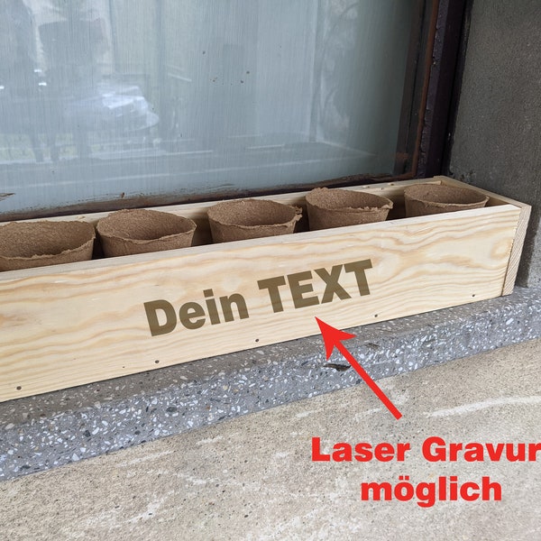 Holzkasten Kräuter PERSONALISIERT  Kräuterbox aus Holz für Fensterbank