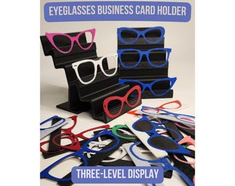Eyeglasses Business Card Holder | Three-Level Display | Custom Optical Desk Organizer
