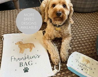 Personalised Dog Bag & Treat Box Set - Dog Gifts - Dog Walking Bag - Dog Accessories.- Puppy Gifts - Dog Walkies Bag - Doggy Bag - Treat Tin