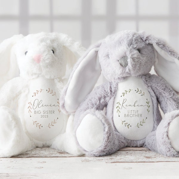 Personalisierte Big Sister Geschenke - Big Brother Geschenke - Große Schwester Ankündigung - Little Brother Geschenke - Neues Baby - Baby Junge Häschen - Baby Mädchen