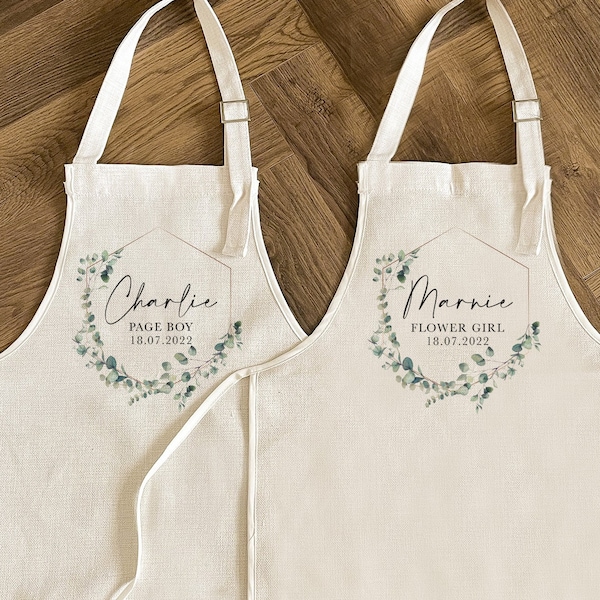 Personalised Flower Girl Apron - Personalised Page Boy Apron - Wedding Favours - Flower Girl Gifts - Page Boy Gifts - Eucalyptus Wedding