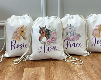 Personalised Horse Riding Bag - Horse Bags - Horse Gifts - Horse Kit Bag - Drawstring Bag - Kids PE Kit Bag - Horse Riding Gifts - Stocking