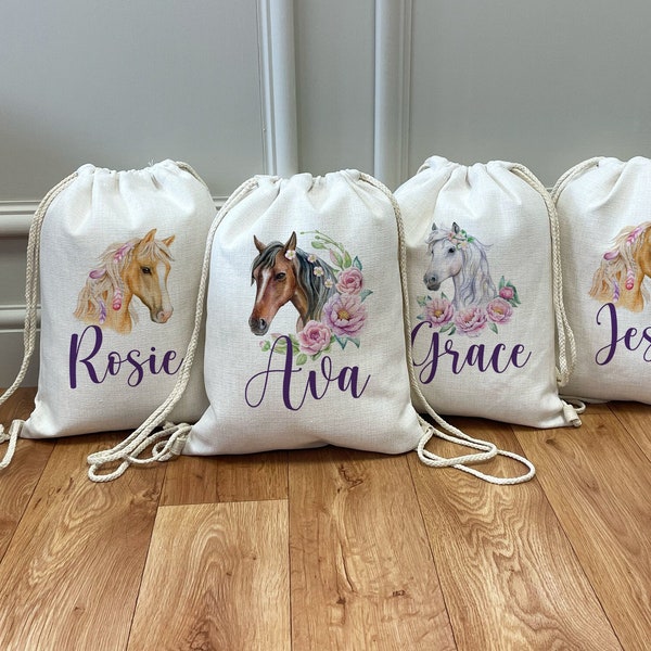 Personalised Horse Riding Bag - Horse Bags - Horse Gifts - Horse Kit Bag - Drawstring Bag - Kids PE Kit Bag - Horse Riding Gifts - Stocking