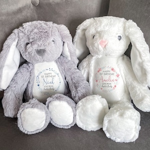 Personalised First Birthday Bunny Teddy - 1st Birthday Gifts - First Birthday Gift - 1st Birthday Girl - 1st Birthday Boy - Plush Bunny