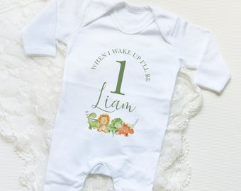 Personalised Dinosaur When I Wake Up I Will Be 1 Pyjamas - First Birthday Onesie - 1st Birthday Outfit - 1st Birthday Pyjamas - Baby Boy