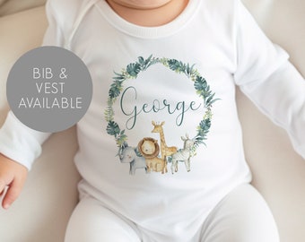 Personalised Baby Name Baby Vest - Personalised New Baby Gift - Jungle Baby Vest - Baby Boy Gift - Name Announcement Baby Grow - Baby Boy