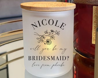 Personalised Bridesmaid Candle Jar – Floral Wedding Favor