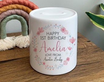 Personalised First Birthday Money Box - 1st Birthday Gifts - First Birthday Gift - 1st Birthday Girl - 1st Birthday Boy - Money Boxes