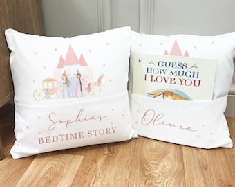 Personalisierte Gutenachtgeschichte Buch Kissen - Prinzessin Kinderzimmer Kissen - Geburtstagsgeschenk - Einhorn Kissen - Personalisiertes Baby Mädchen Geschenk