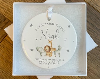 Personalised Christening Ornament - Christening Gifts - Christening Keepsake - Personalised Christening Gifts For Boys - For Girls - Jungle