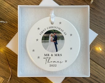 Personalised First Christmas as Mr & Mrs Ornament - First Christmas Married Bauble - First Christmas as Mr and Mrs - Photo Bauble - Wedding