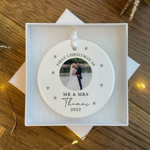 Personalised First Christmas as Mr & Mrs Ornament - First Christmas Married Bauble - First Christmas as Mr and Mrs - Photo Bauble - Wedding