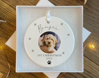 Personalised Dogs First Christmas Bauble - Personalised Christmas Pet Ornament - Dog Bauble - Cat Bauble - Dog First Xmas Ornament