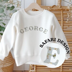 Personalised Jungle Print Kids Sweatshirt - Birthday Sweatshirt  - Boy&#39;s Jumper - First Birthday - Name Sweatshirt - Age T-Shirt