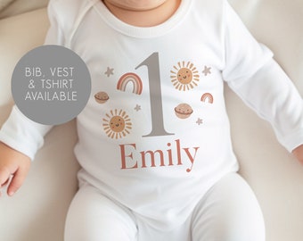 Personalised 1st Birthday T-Shirt - Baby Girl First Birthday Baby Vest - Rainbow Baby Vest - Neutral Baby - 1st Birthday Gifts Girl