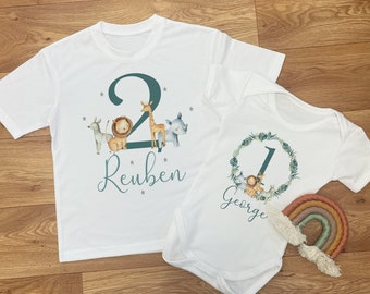 Personalised 1st Birthday T-shirt - Baby Boy First Birthday  - Jungle Baby Vest - Boys Birthday T-Shirt - 1st Birthday Gifts Boy - T-Shirt