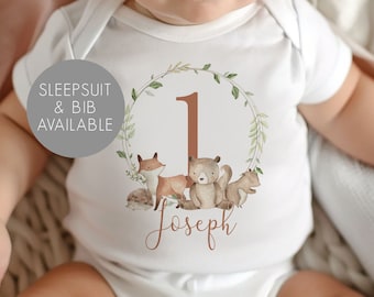 Personalised 1st Birthday Baby Outfit - Baby Boy First Birthday Baby Grow - Woodland Baby Vest - Woodland Nursery Decor - 1st Birthday Gifts