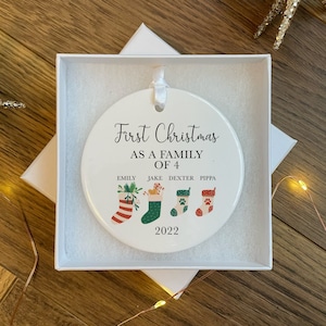 Personalised First Christmas Family Ornament - Ceramic Bauble, Keepsake Gift