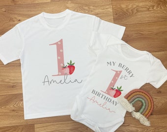 Personalised Berry First Birthday T-Shirt & Baby Vest - First Birthday Tshirt - Berry Birthday Party - 1st Birthday Gifts - Baby Girl - One