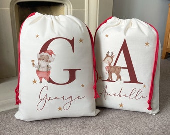 Personalised Santa Sack - Personalised Christmas Sack - Personalised Christmas Toy Sack - Name & Initial Christmas Reindeer - Christmas Gift