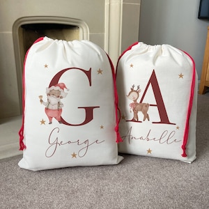 Personalised Santa Sack - Personalised Christmas Sack - Personalised Christmas Toy Sack - Name & Initial Christmas Reindeer - Christmas Gift