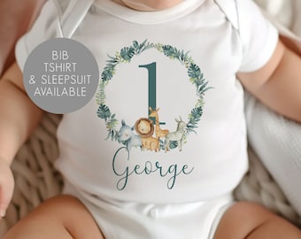 Personalised 1st Birthday T-shirt - Baby Boy First Birthday  - Jungle Baby Vest - Boys Birthday T-Shirt - 1st Birthday Gifts Boy - T-Shirt