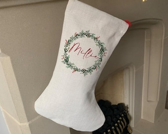 Personalised Christmas Stocking - Christmas Name Stocking - Personalised Stocking - Family Stockings - Christmas Decorations - Wreath