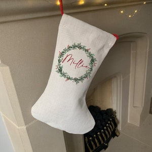 Personalised Christmas Stocking - Christmas Name Stocking - Personalised Stocking - Family Stockings - Christmas Decorations - Wreath