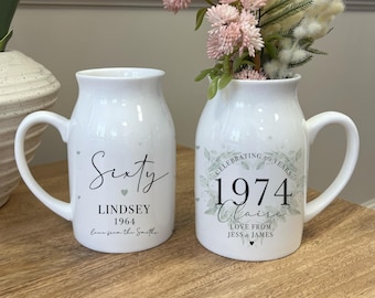 Vaso de aniversário personalizado - Presentes de 60º aniversário personalizados - Presente de 50º aniversário - 40º aniversário - Presente de 80º aniversário - 70º aniversário