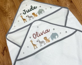 Toalla personalizada con capucha para bebés - Toalla para bebés de la selva - Toalla con nombre - Regalos para bebés - Bebé - Niña - Regalos personalizados - Decoración de la guardería