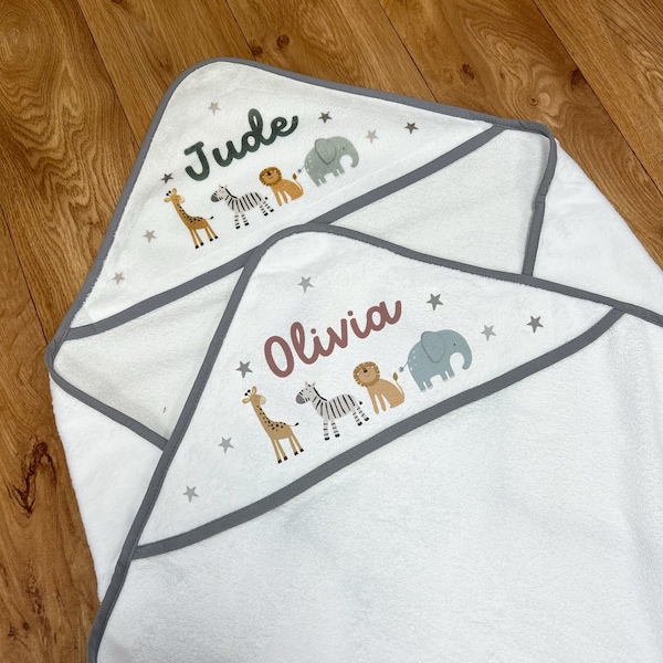 Personalised Baby Hooded Towel - Jungle Baby Towel - Name Towel - Baby Gifts - Baby Boy - Baby Girl - Personalised Gifts - Nursery Decor