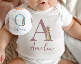 Personalised Rabbit Baby Grow - New Baby Gifts - Baby Announcement - Easter Outfit - Personalised Easter Gift - Baby Initial Vest