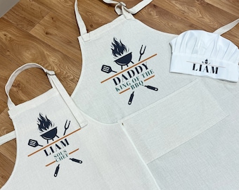 Personalised King of the BBQ Apron & Chef Hat- Personalised Men's Apron - Mens Apron - BBQ Gifts - Father's Day Gift - Grandad Gifts
