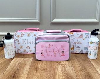 Personalised Lunch Box & Water Bottle Set - Kids Lunch Bag - Girls Lunch Box - Kids Water Bottles - Dinosaur Lunch Box - Ballerina Lunch Box