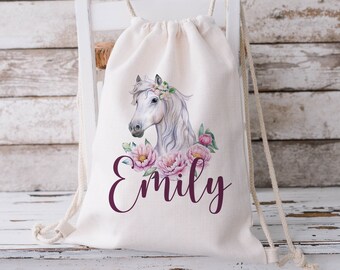 Personalised Horse Riding Bag - Horse Bags - Horse Gifts - Horse Kit Bag - Drawstring Bag - Kids PE Kit Bag - Horse Riding Gifts - Stocking