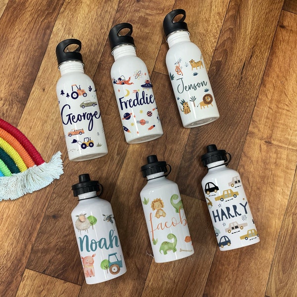 Personalised Kids Water Bottle - Jungle Water Bottle - School Water Bottle - Nursery Water Bottle -  Personalised Water Bottle Kids - Child