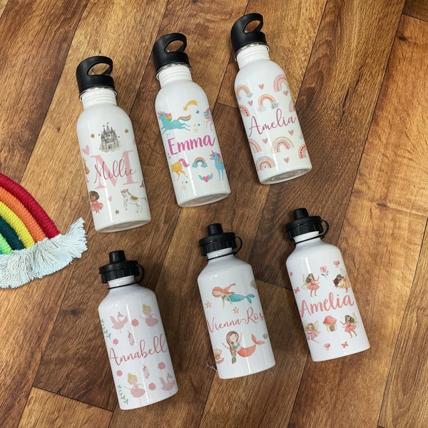 Personalised Girls Water Bottle - Unicorn Water Bottle - School Water Bottle - Nursery Water Bottle -  Personalised Water Bottle Kids