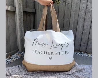 Personalised Teacher Bag - Personalised Teacher Bag - Teacher Gift - Teacher Gifts - Thank You Teacher Gift - Jute Lunch Bag - Teachers