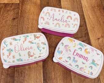 Scatola snack personalizzata - Borsa pranzo per bambini - Scatola pranzo per ragazze - Scatola pranzo arcobaleno - Scatola pranzo sirena - Scatola pranzo unicorno - Snack Tub