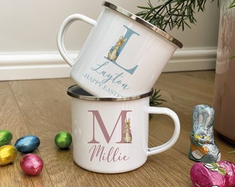 Personalised Easter Mug - Easter Bunny Mug - Easter Gifts For Kids - Personalised Mug - Easter Bag - Initial Mug - Easter Metal Mug