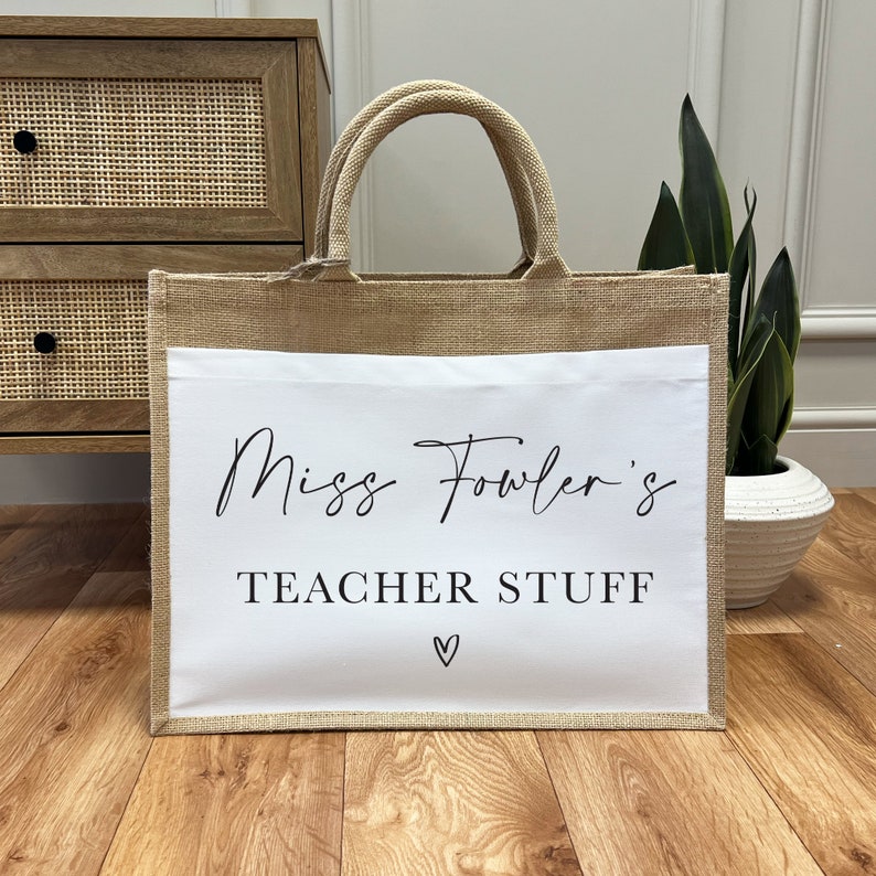 Personalised Teacher Bag - Personalised Teacher Bag - Teacher Gift - Teacher Gifts - Thank You Teacher Gift - Jute Lunch Bag - Teachers Style 2