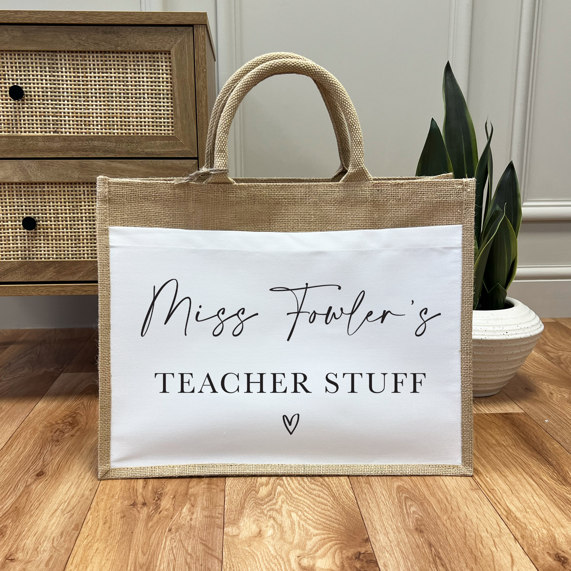 Personalised jute bags for teachers sale